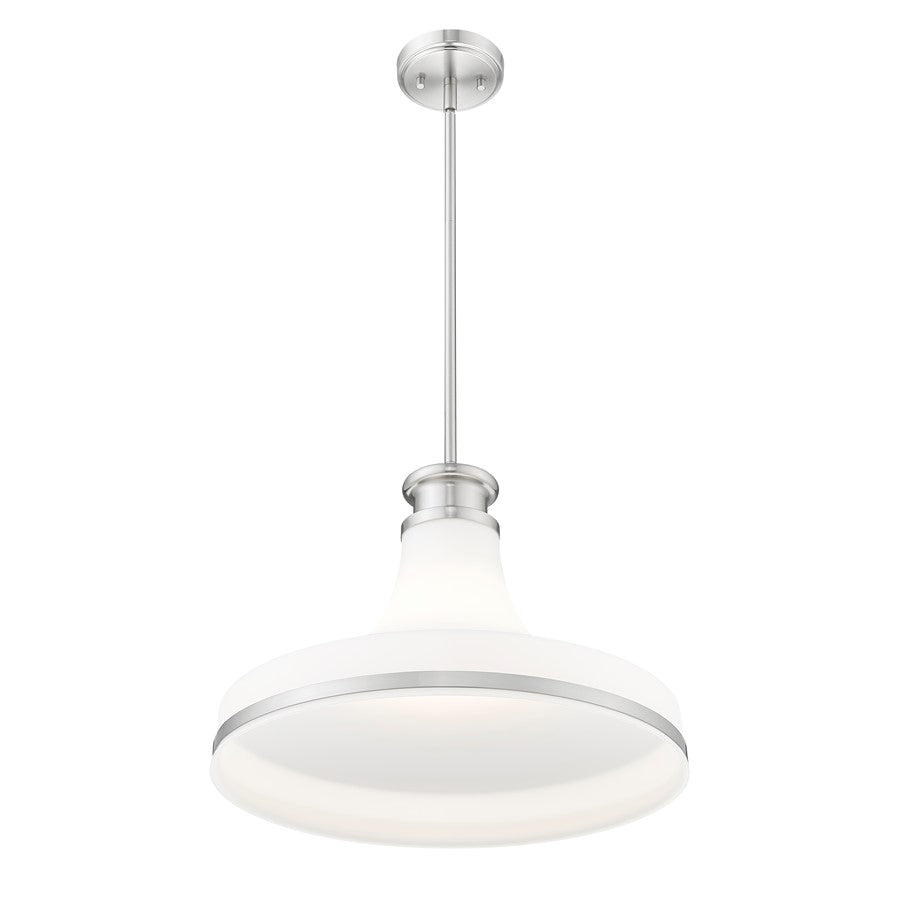 Z-Lite Reznor 1 Light 18" Pendant, Brushed Nickel/Matte Opal