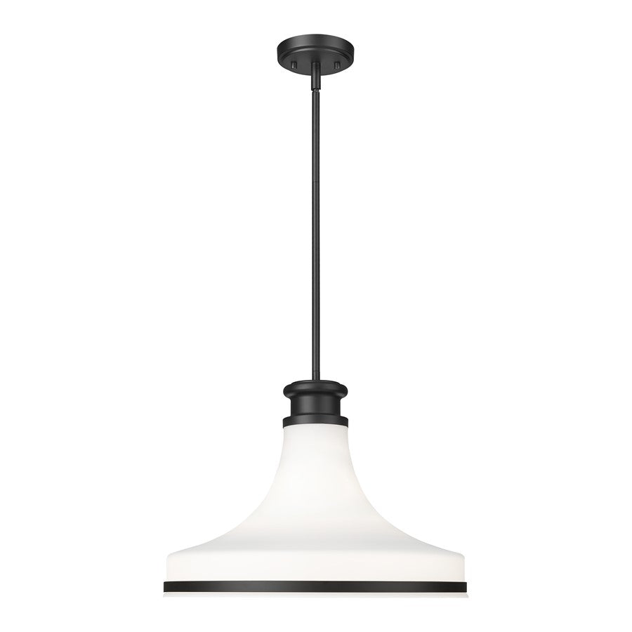 Z-Lite Reznor 1 Light 18" Pendant, Matte Black/Matte Opal - 831P18-MB