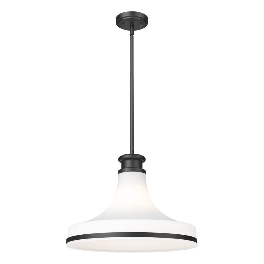 Z-Lite Reznor 1 Light 18" Pendant, Matte Black/Matte Opal