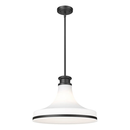 Z-Lite Reznor 1 Light 18" Pendant, Matte Black/Matte Opal