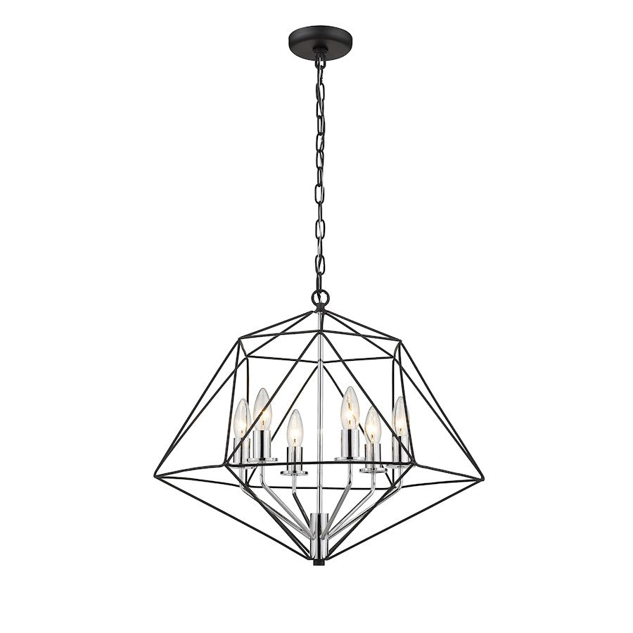6 Light Chandelier, Matte Black