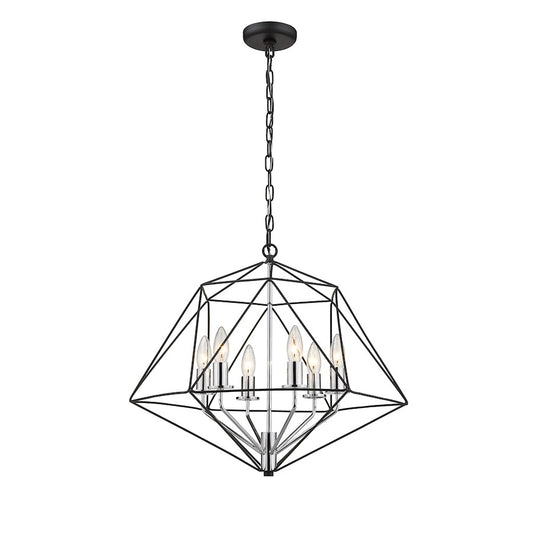 6 Light Chandelier, Matte Black