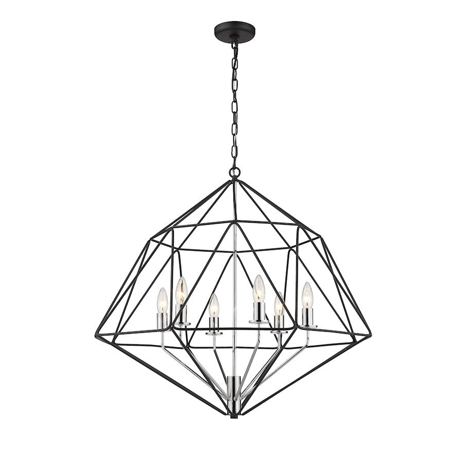 6 Light Chandelier, Matte Black