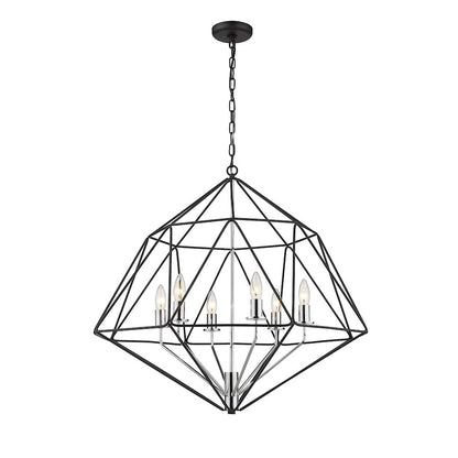 6 Light Chandelier, Matte Black
