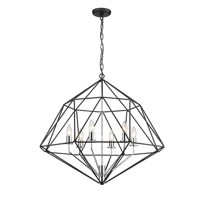 6 Light Chandelier, Matte Black