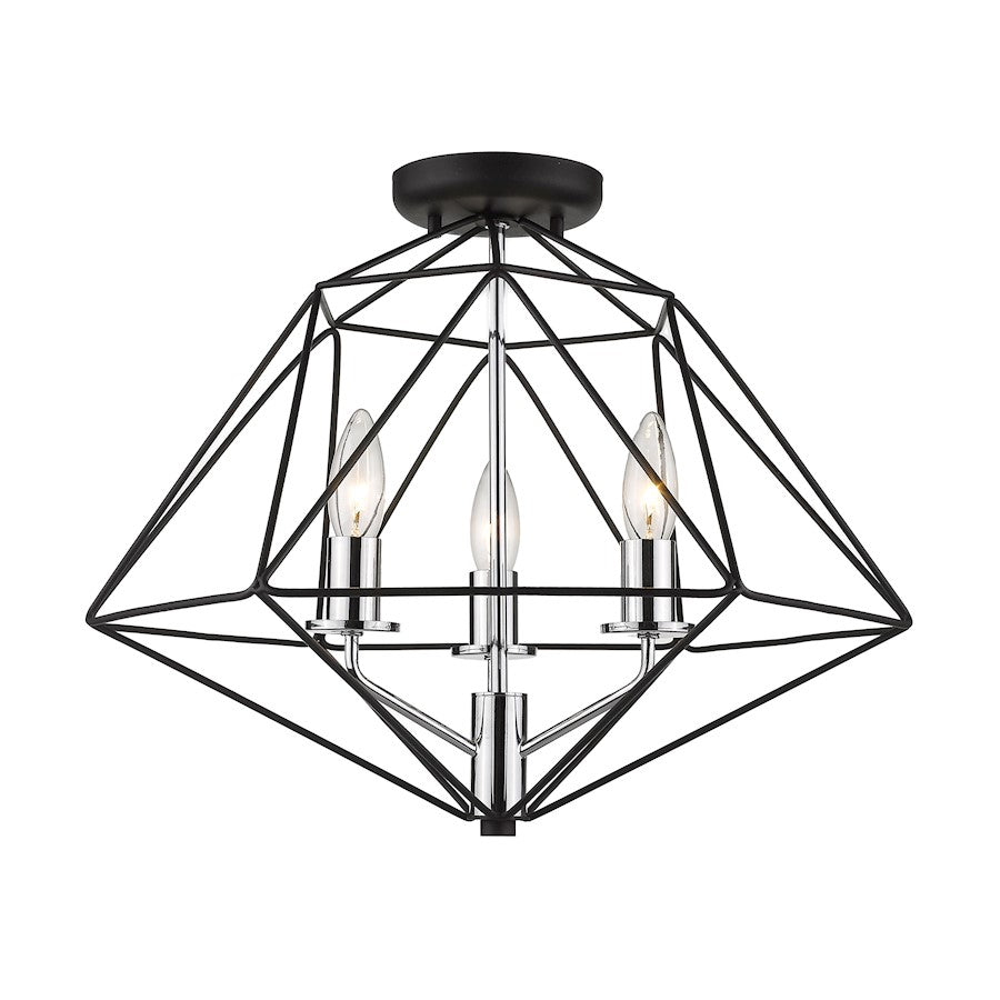 Z-Lite Geo 3 Light Semi Flush Mount, Matte Black/Chrome