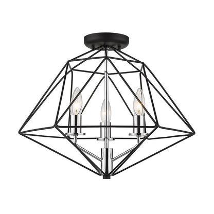 Z-Lite Geo 3 Light Semi Flush Mount, Matte Black/Chrome