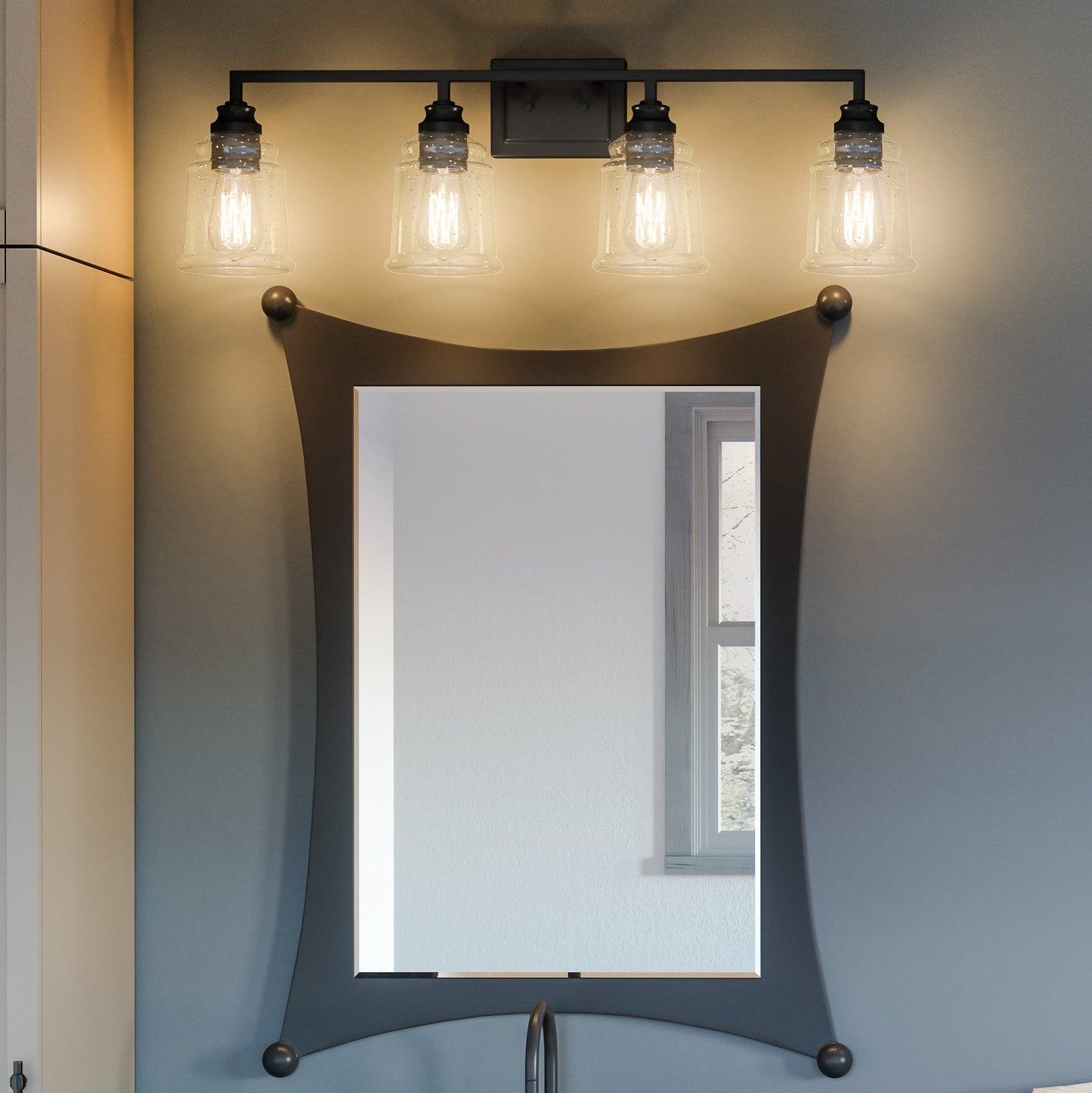 4 Light Bathroom Vanity Light, Matte Black