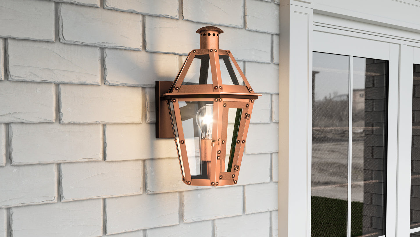 Quoizel Burdett Outdoor Lantern, Aged Copper/Clear Tempered