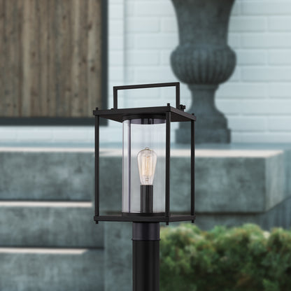 Quoizel Garrett 1 Light Outdoor Post, Matte Black/Clear Glass