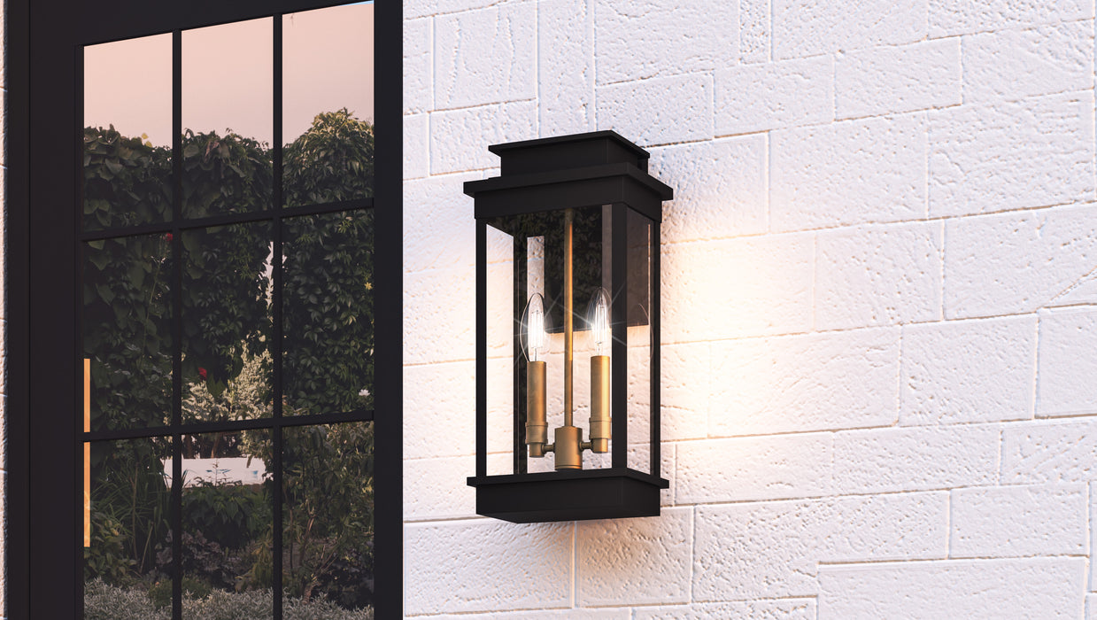 Quoizel Noelle 2 Light Outdoor Lantern, Black/Clear Panel Side