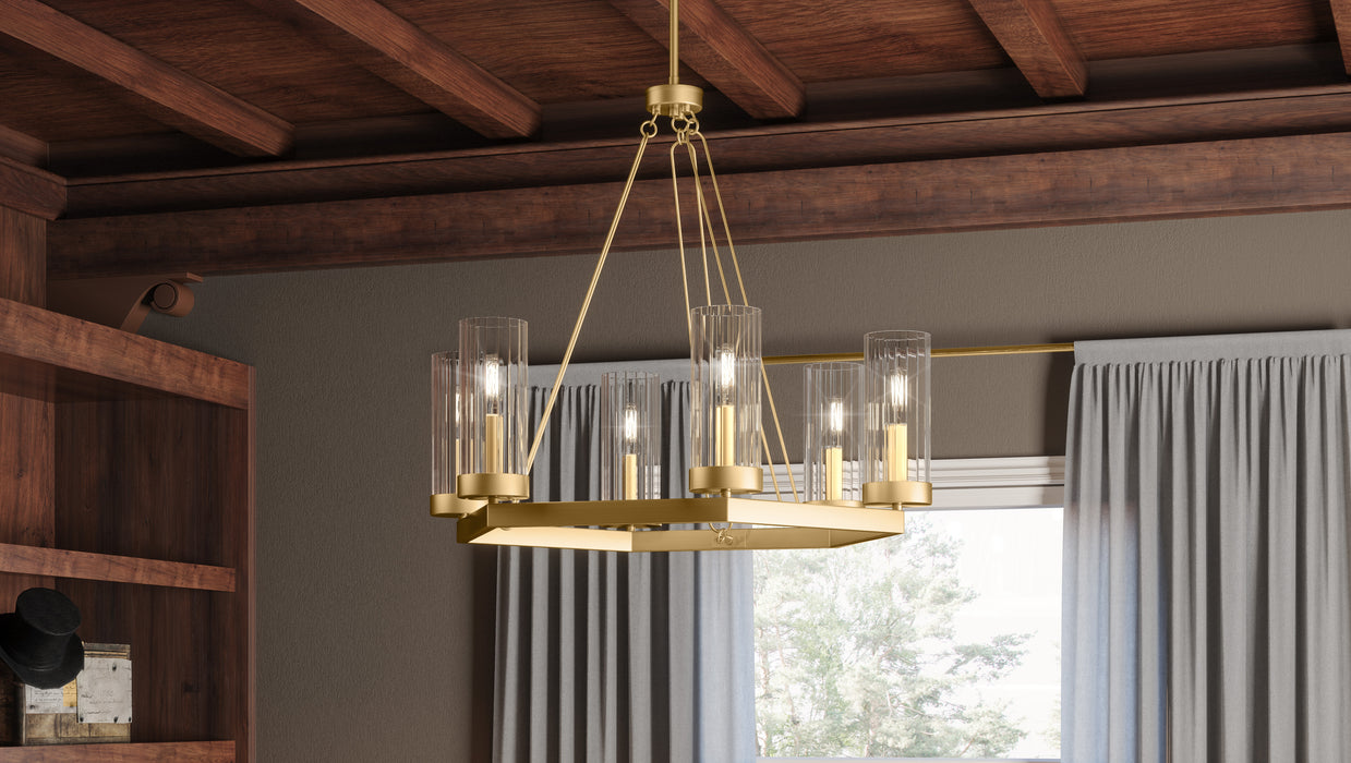 Quoizel Valens 6 Light Chandelier, Aged Brass/Clear Reeded