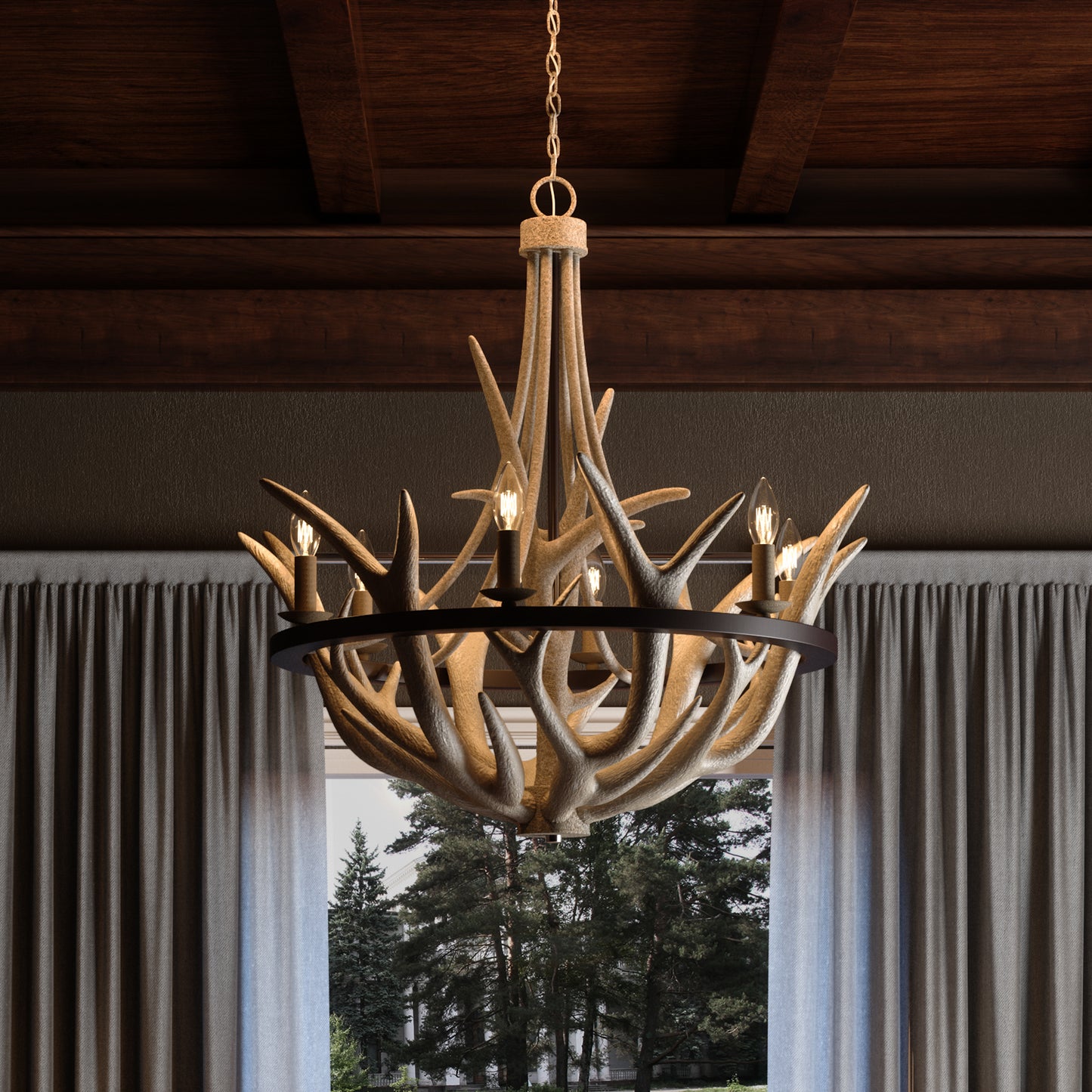 Quoizel 6 Light Journey Chandelier, Earth Black