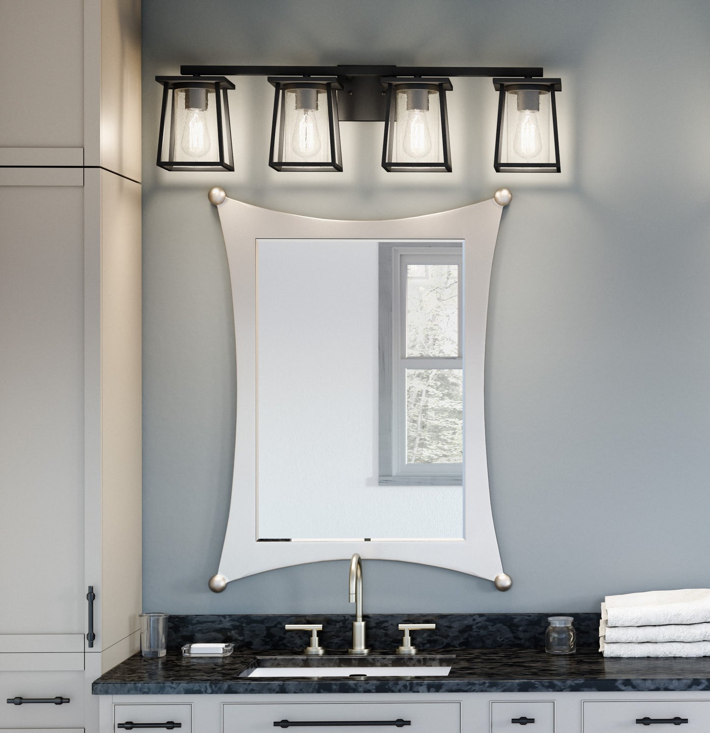 4 Light Bathroom Vanity Light, Matte Black