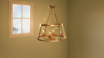 4 Light Pendant, Weathered Brass