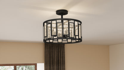 Quoizel Bankston 4 Light Semi-Flush Mount, Matte Black/Mercury