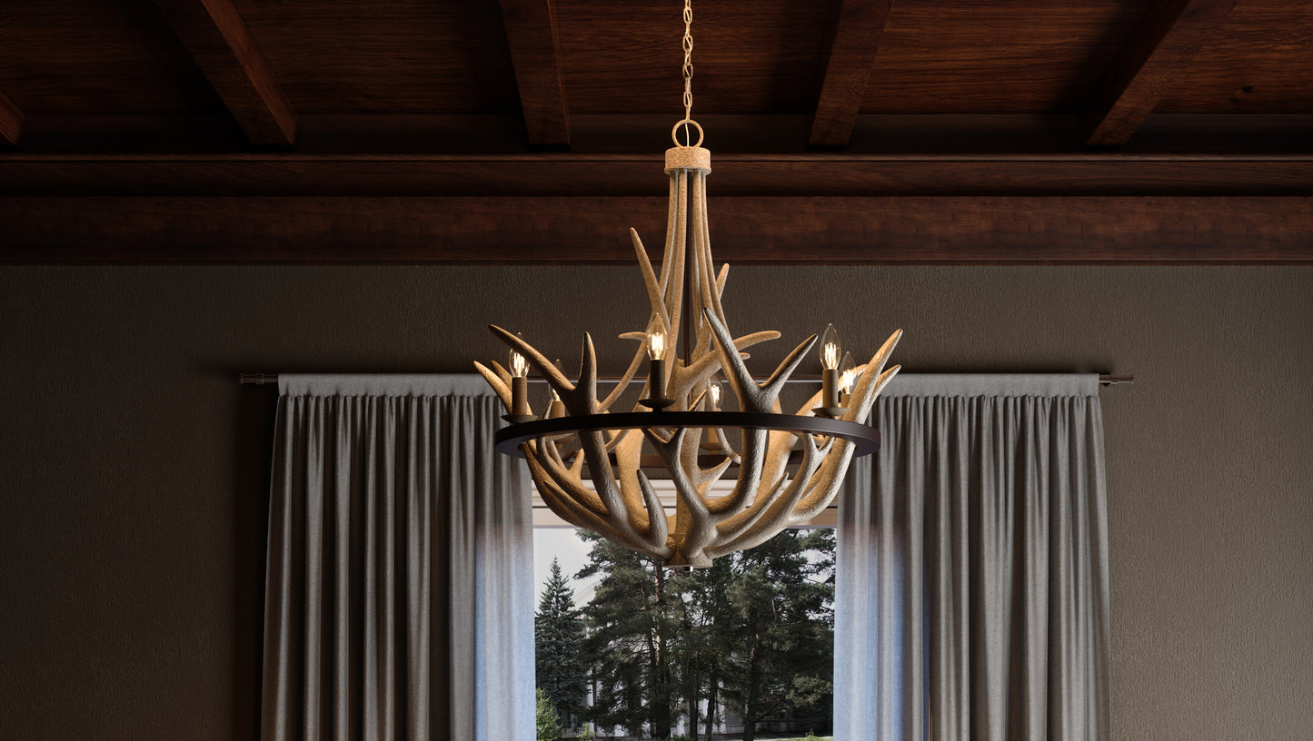 Quoizel 6 Light Journey Chandelier, Earth Black