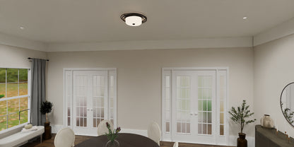 Quoizel Calliope 2 Light Flush Mount, Matte Black/Opal Etched Glass