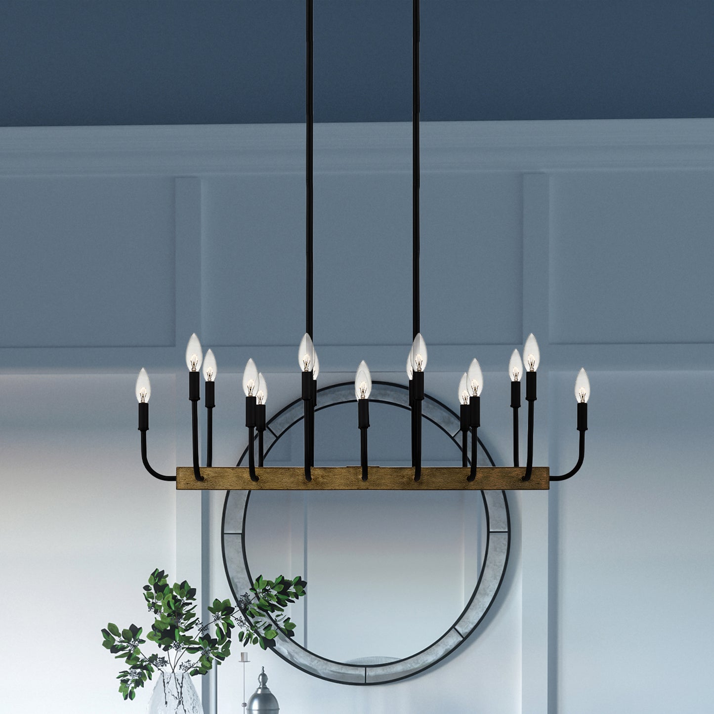 Quoizel Coda Linear 16 Light Chandelier, Earth Black