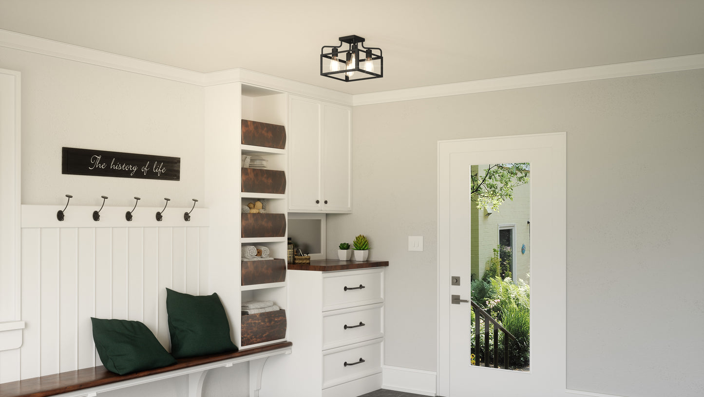 Quoizel Paulsen 4 Light Semi-Flush Mount, Matte Black