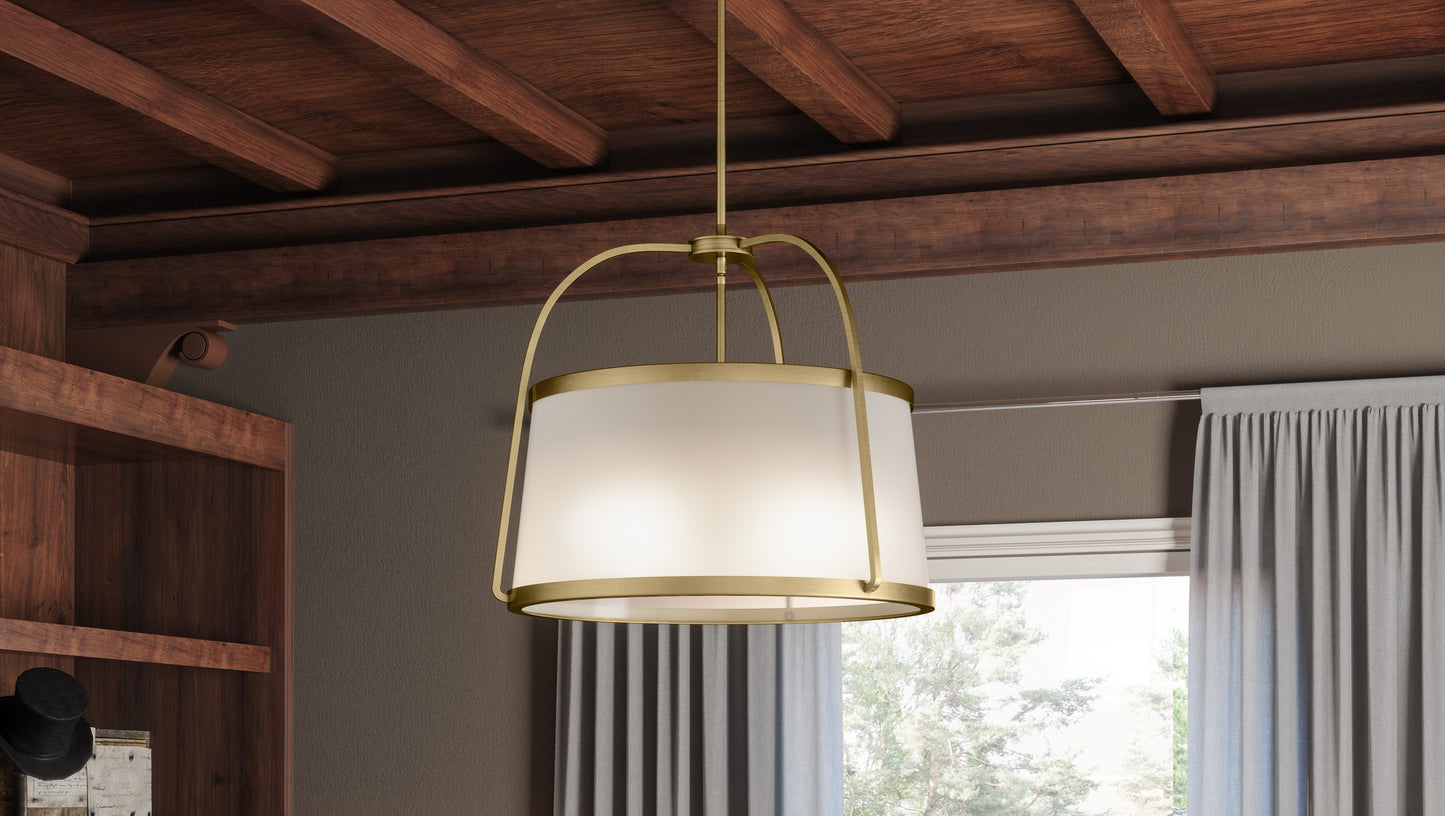 4 Light Pendant, Weathered Brass