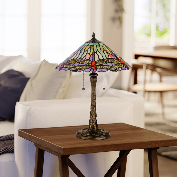 Quoizel Skimmer 2 Light Table Lamp, Multicolor Tiffany Glass