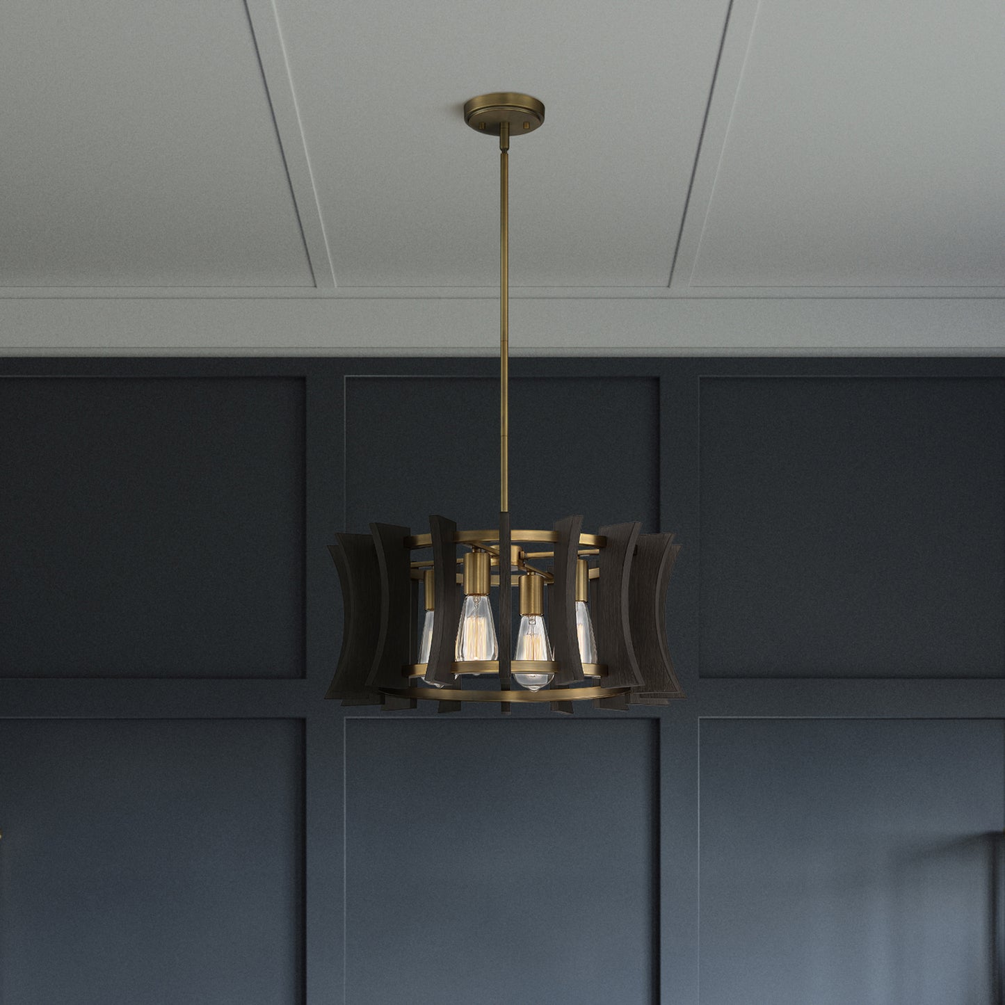 4 Light Pendant, Aged Brass