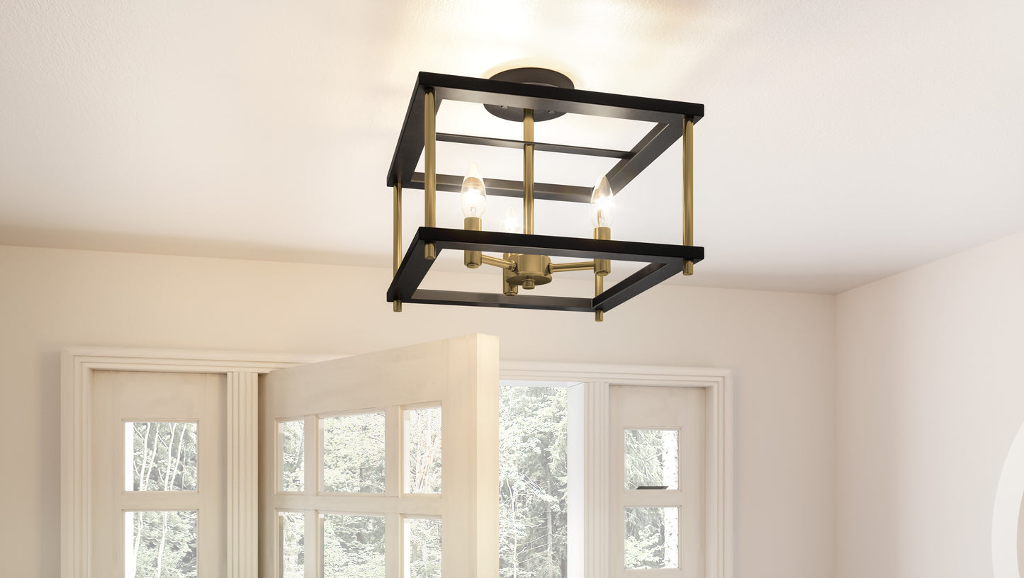 Quoizel Kynwyd 3 Light Semi-Flush Mount, Matte Black