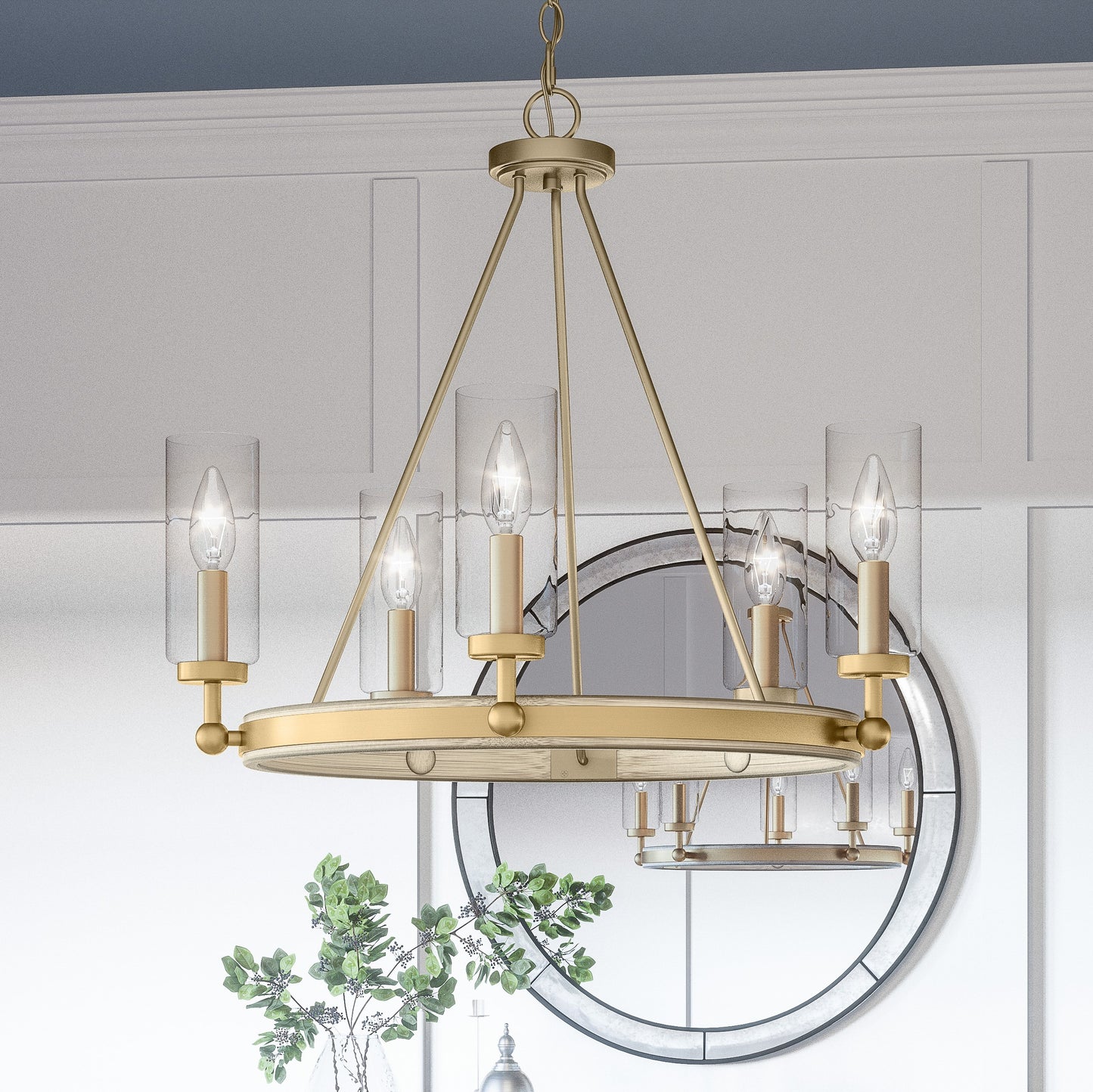 Quoizel Kelleher 5 Light Chandelier, Weathered Brass/Clear