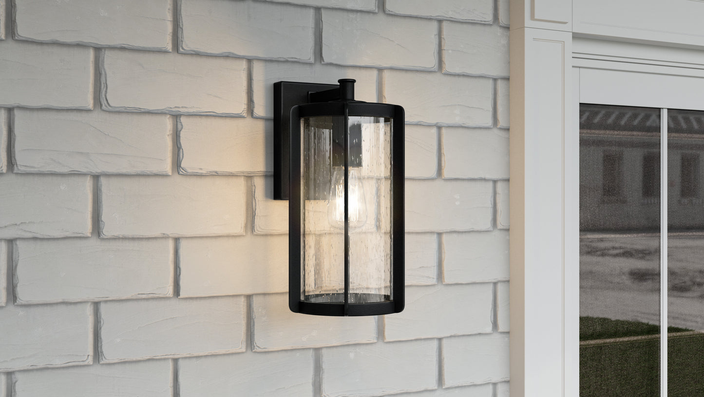 Quoizel Hazel 1 Light Outdoor Lantern, Earth Black/Clear Seeded