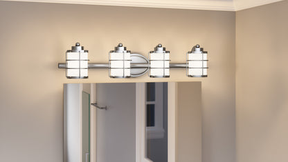 4 Light Bathroom Vanity Light, Opal Etched