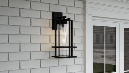 Quoizel Damien 1 Light Outdoor Lantern, Earth Black/Clear Seeded