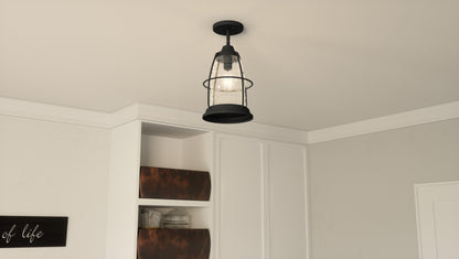 Quoizel Admiral 1 Light Semi-Flush Mount, Mottled Black/Clear