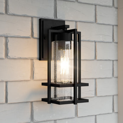 Quoizel Damien 1 Light Outdoor Lantern, Earth Black/Clear Seeded