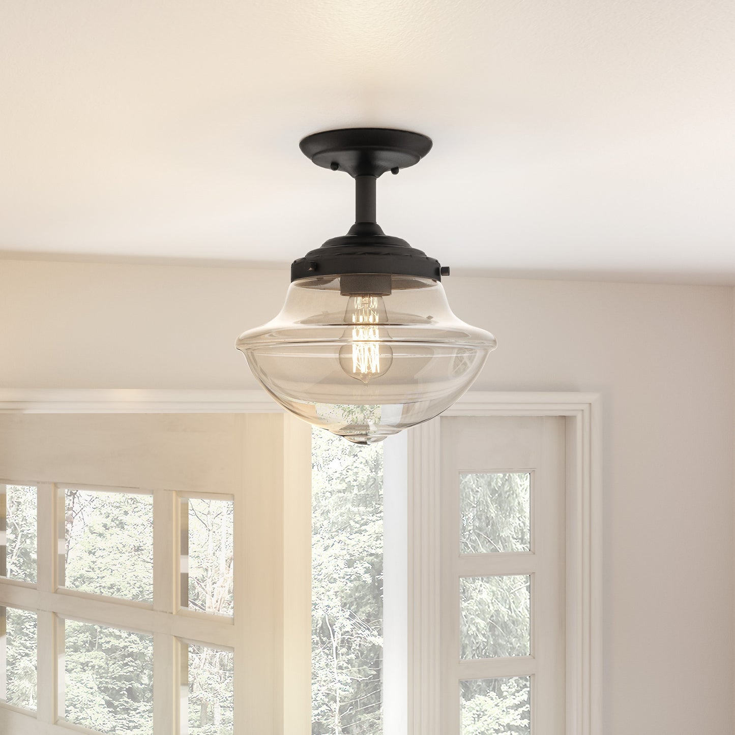 Quoizel Wrede 1 Light Semi-Flush Mount, Matte Black/Clear