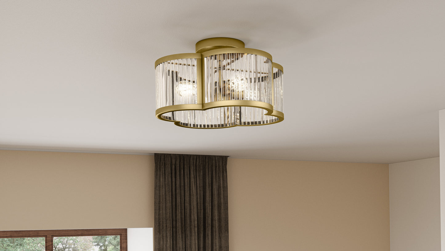 Quoizel Aster 4 Light Semi-Flush Mount, Clear Ribbed