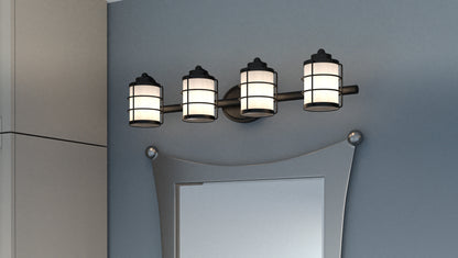 4 Light Bathroom Vanity Light, Opal Etched