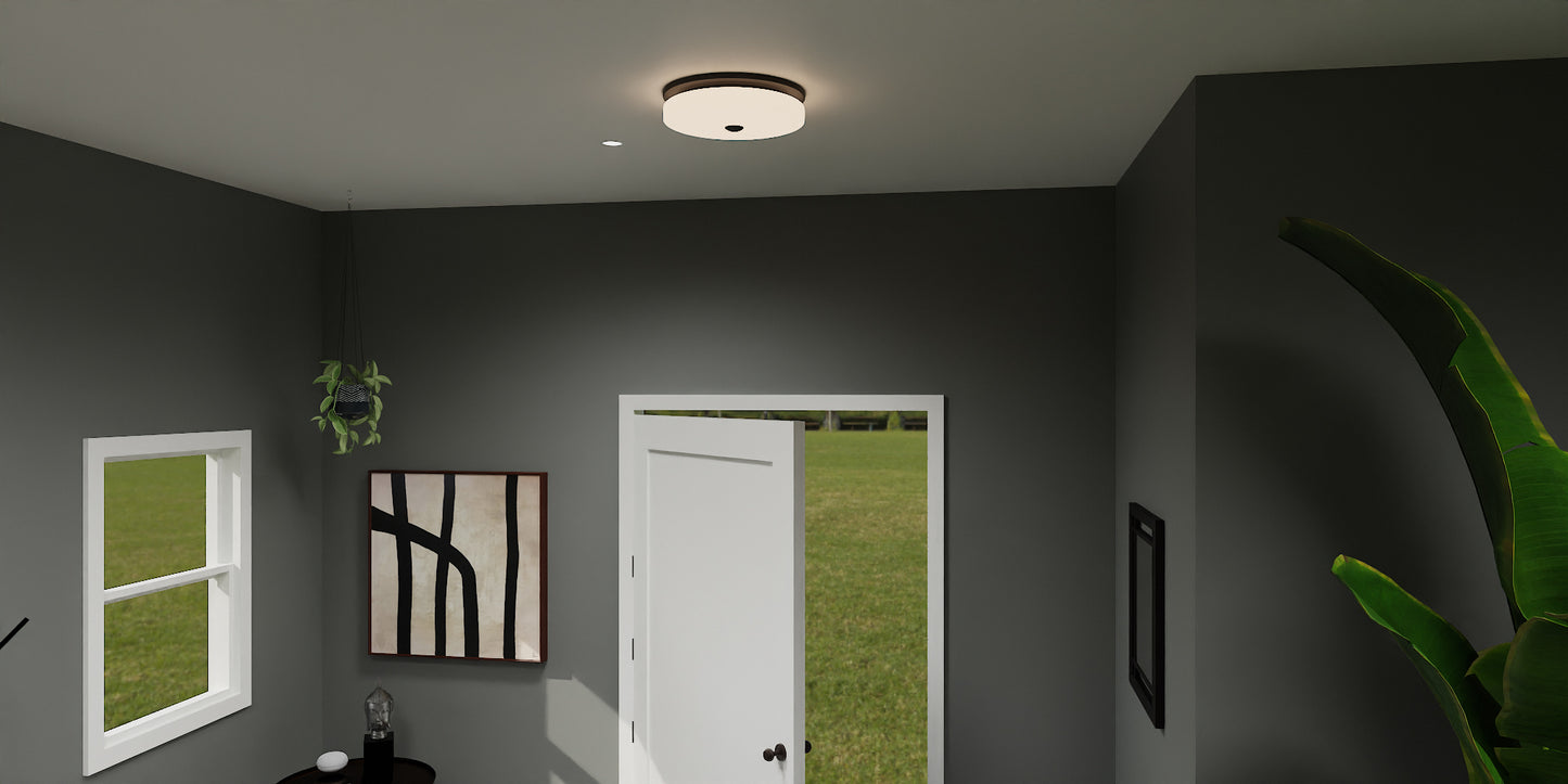 Quoizel Tavani Flush Mount, Matte Black/Alabaster Glass