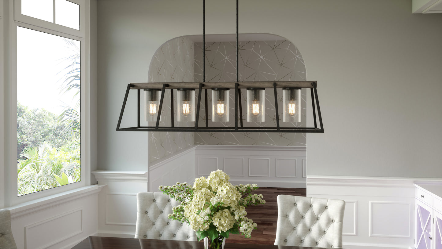 Quoizel Brockton 5 Light Island Chandelier, Grey Ash