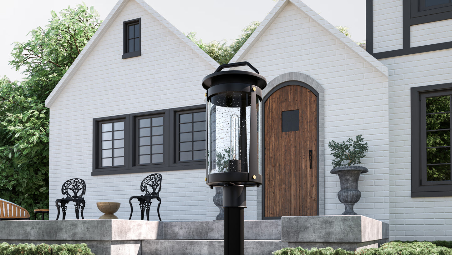 Quoizel Clifton 1 Light 20" Outdoor Lantern, Earth Black/Clear Seedy