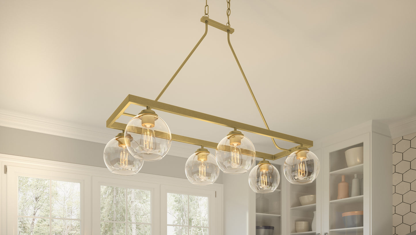 Quoizel Celadon 6 Light Island Light, Aged Brass/Clear