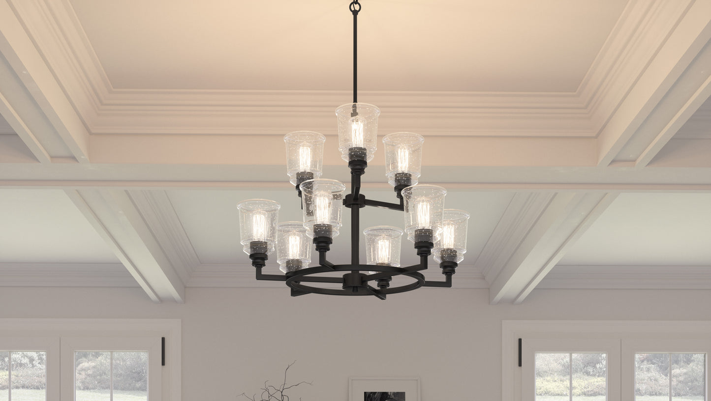 Quoizel Mcintire Chandelier, Matte Black/Clear Seedy