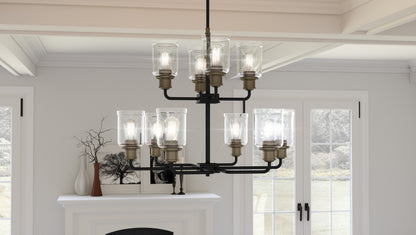 Quoizel Cox 10 Light Chandelier, Matte Black/Clear