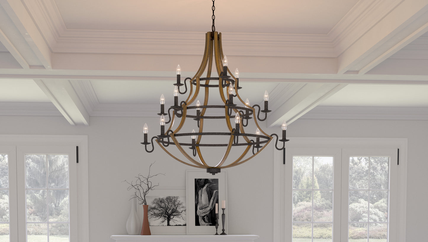 Quoizel Shire 15 Light Chandelier, Rustic Black