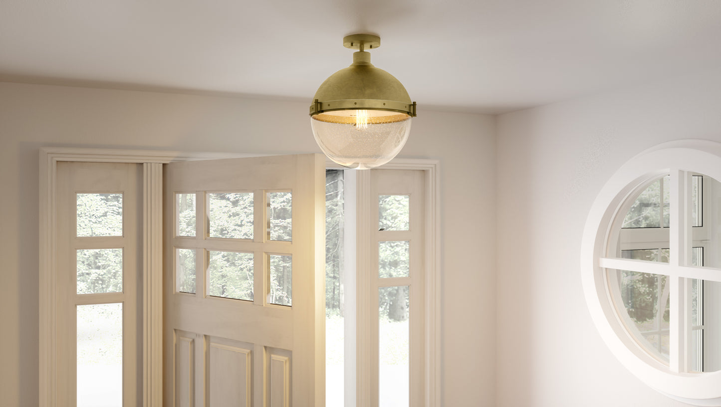 Quoizel Perrine 1 Light Semi-Flush Mount, Weathered Brass/Seeded