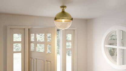 Quoizel Perrine 1 Light Semi-Flush Mount, Weathered Brass/Seeded