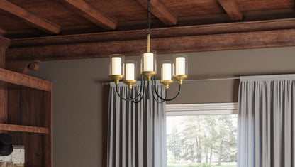 Quoizel Rowland 5 Light Chandelier, Matte Black/Clear/Sandblasted