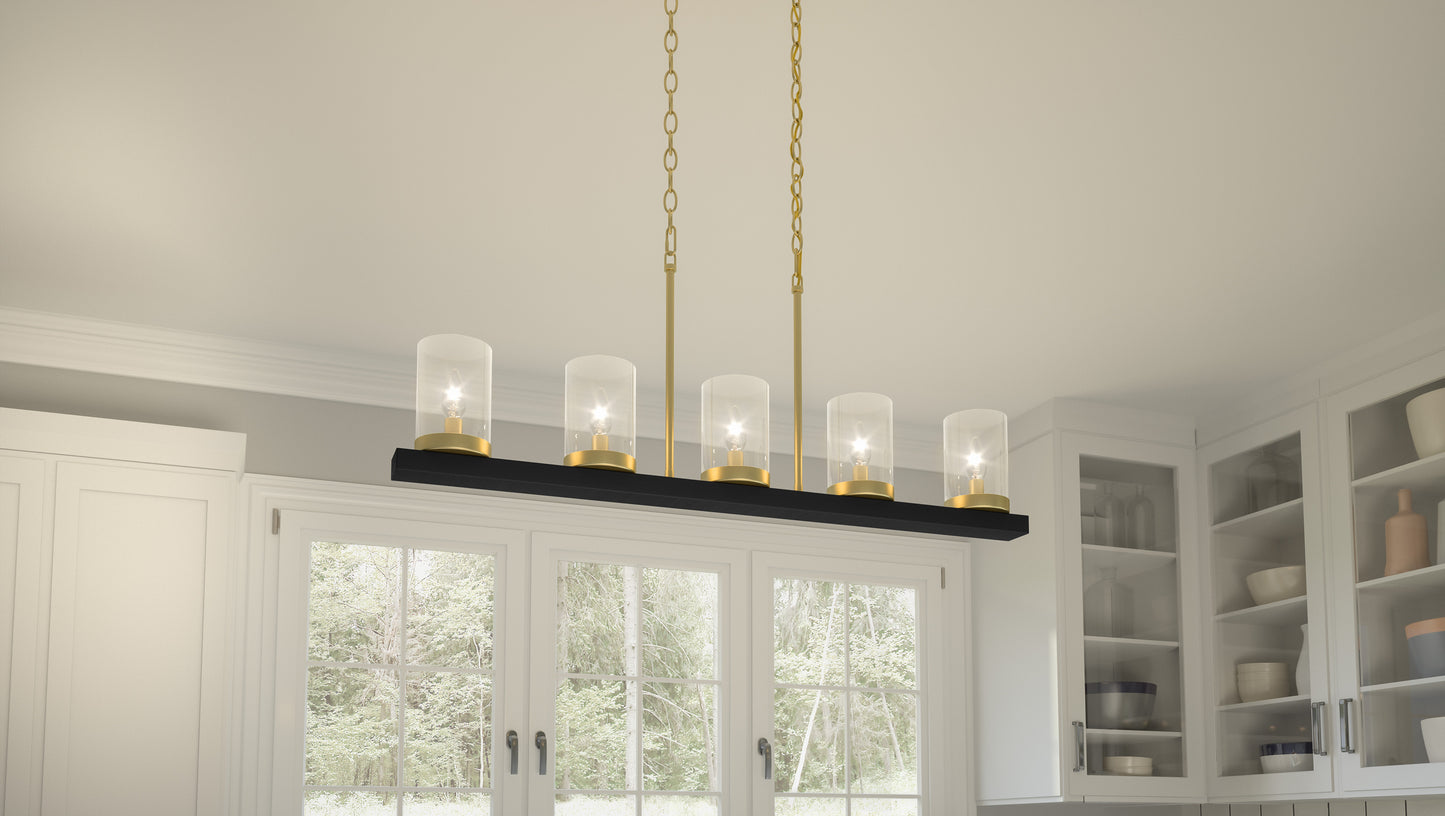 Quoizel Greeley 5 Light Island Light, Matte Black/Clear