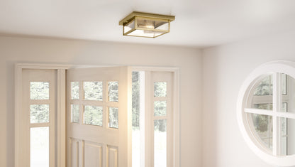 Quoizel Westover 2 Light Flush Mount, Antique Brass/Clear Seeded