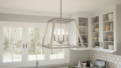 4 Light Pendant, Grey Washed Oak